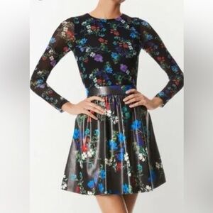 Alice and Olivia Chara Floral/black faux leather mini dress .  Size 4